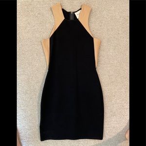 Mason by Michelle Mason black lambskin trim dress